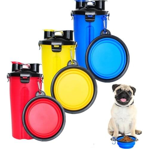 Portable Dog Feeder Bottle Bowl Travel 2 in 1 Dog Water Drinker Cup Food Container Foldable Bowl Dish Pet Feeding Supplies