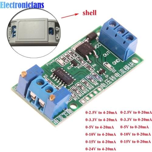 0-2.5V 3.3V 5V 10V 15V 24V to 4-20mA 0-20mA Voltage to Current Signal Converter Module Linear Adjustable Isolated Transmitter