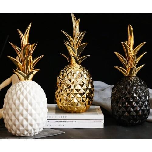 Golden Pineapple Figurine Fruit Sculpture Modern Ceramic Home Decoration Craft Home Accessories Living Room Christmas Decoration