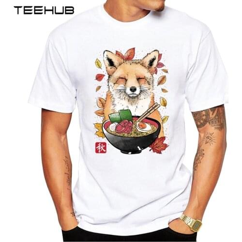 TEEHUB Mens New Fashion Fox Ramen Design Short Sleeve T-Shirt Cool Printed Tops Hipster Tee Shirts