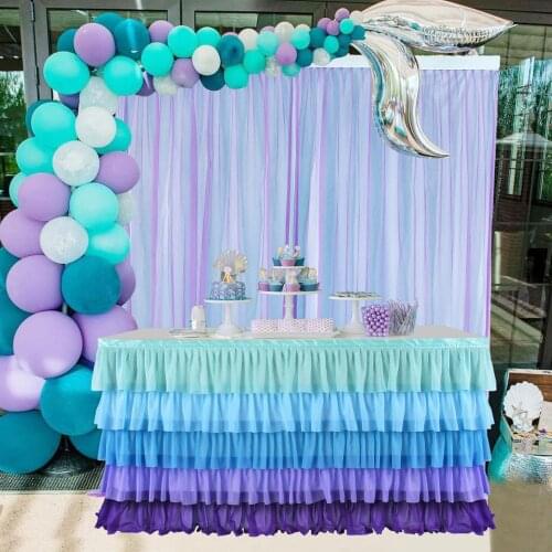 Tulle Tutu Table Skirt tablecloth 5 Tiers Little Mermaid Tableware Decoration wedding Birthday Baby Shower party decoration