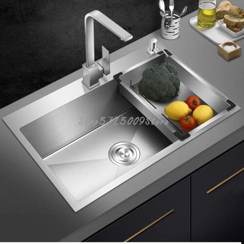 Handmade Sink Single Tank 304 Stainless Steel Sink Single Sink Thickened Kitchen Household Sink Set