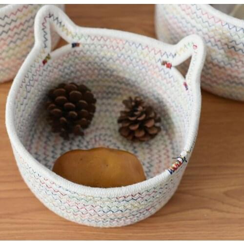 Cat Ear Cotton Rope Hand-woven Storage Baskets for Baby Kids Child Clothes Toys