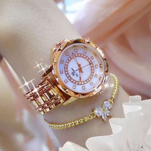 High-end European & American BS Wrist Watches Quartz Ladies Rhinestone Watch Stainless Steel Bracelet Womens Watch Reloj Mujer