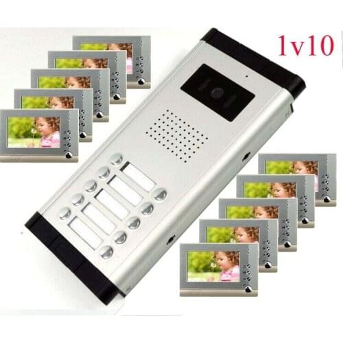 XinSiLu New Item High Definition 7"Wired Video Door Phone Intercom System for Multiply Layer Apartment One Camera+ 10 Monitors