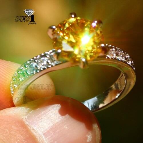 YaYI Jewelry Fashion Princess Cut 3.4 CT Yellow Zircon Silver Color Engagement Rings wedding Heart Rings Party Rings Gifts