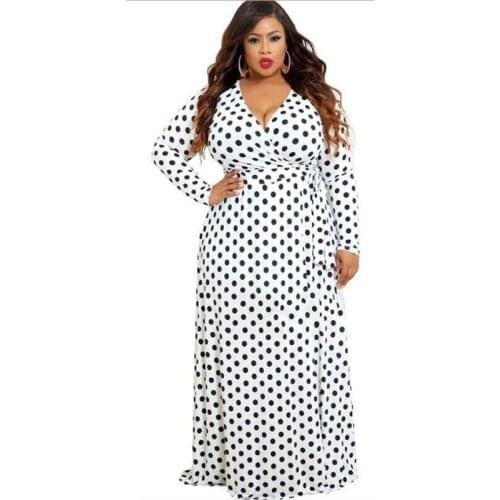 Womens long-sleeved dresses 2020 new summer dot digital print long dress ladies plus size fashion wind big swing dress female