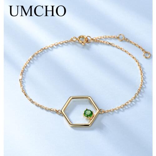 UMCHO Green Gemstone Diopside Genuine 925 Sterling Silver Charm Bracelets For Women Charms Wedding Band Gift Fine Jewelry