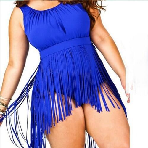 XL-6XL Long Fatkini Sexy Plus Size Bathing Tassel Padded Swimwear Fringe Suit Women Swimsuit