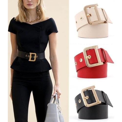 Punk Fashion Women PU Leather Wide Belts Alloy Pin Buckle Waist Belt High Quality Designer Female Jeans Dress Waistband