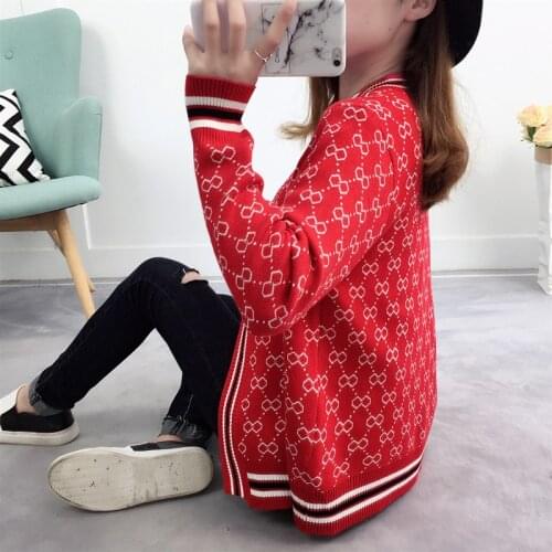 Women‘s Sweater Luxury Design Knitted Cardigan Coat Winter Plaid Stripe Loose Soft Wholesale Female New Long Sleeve Knitwear