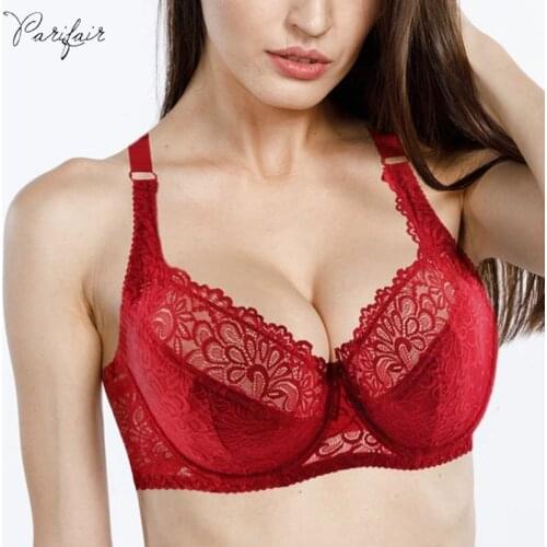 PairFairy Womens Ultra thin Bra Full Coverage Sexy Soft Underwire Lace Padded Brassiere Minimizer Bh Plus Size DD E DDD F Cup