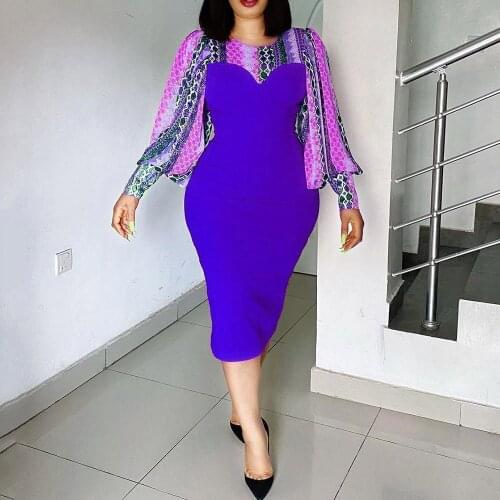 Mid Length Office Dress 2021 Elegant Lady OL Clothes Spring Summer Long Sleeve Vestidos Bodycon Blue Pullover Women Dresses