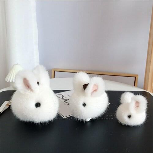 Lively Cute Real Mink Fur Little Rabbit Keychain 9 Color Size Optional Charms Keyring Women Bag Hanging Key Ornament Jewelry