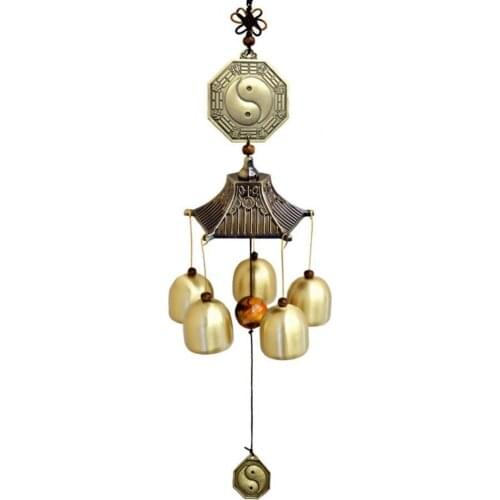 1Pcs Antique Wind Chime Fengshui Delicate Pure Copper Chimes Outdoor Chinese Oriental Lucky Wind Bells Pendant for Home Garden