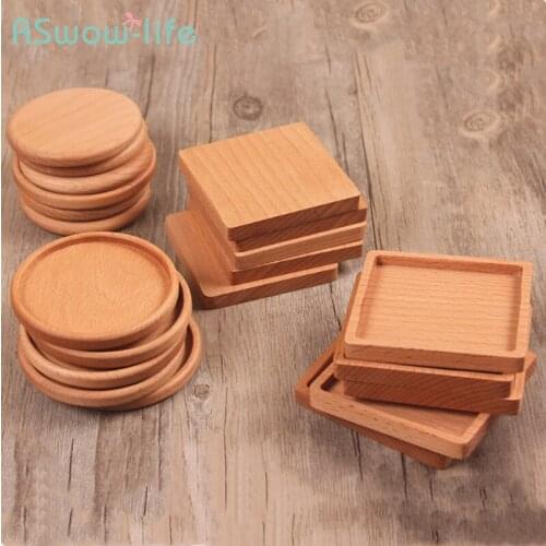 1PCS Creative Japanese Burlywood Beech Wood Tea Coffee Water Cup Pad Heat Insulation Square Round Coasters Houseware Supplies
