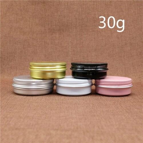 10pcs Empty 30g Aluminum Jar 1oz Lip Balm Eye Cream Wax Lotion Container Candy Spice Sugar Bottle Silver Pink White Gold Black