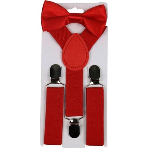 2Pcs/Set Solid Color Kids Boy Girls Clip Y-Shape Elastic Suspenders Bowtie Easy to Use Suitable for Children and Adult