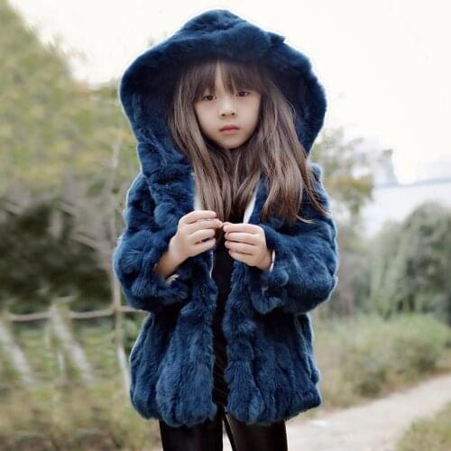 2020 New Winter Kids Girls Soft Real Rabbit Fur Jacket Coat Children Girls Thick Warm Hooded Genuine Fur Overcoat Clothes W200