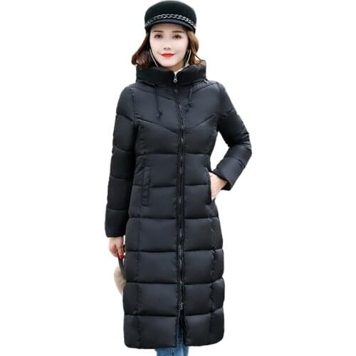 2019 Slim Hooded Women Winter Jacket Cotton Padded Warm Thicken Womens Coat Long Parka Stand Collar Womens Jackets