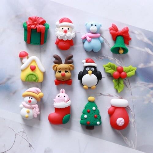 30Pcs Cartoon Christmas Tree Snowman Santa Claus Flat Back Resin DIY Hairpin Decoration Materials Scrapbook Crafts Arts Applique