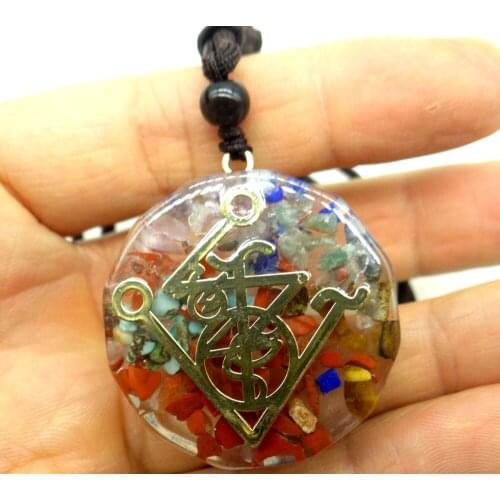 8pc Retro Colorful Chips Natural Stone lapis aventurine Chakra Orgone Energy beads Pendulum Amulet Reiki Healing Pendant Necklac