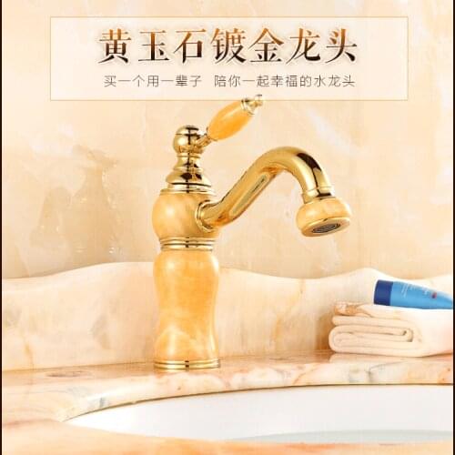 Free shipping jade stone bathroom basin mixer tap with golden finishing basin faucet and gold bathroom mixer taps