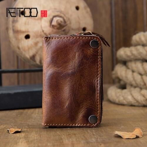 AETOO Cowhide key case, male leather multi-function large-capacity key case, coin purse, waist zipper wallet