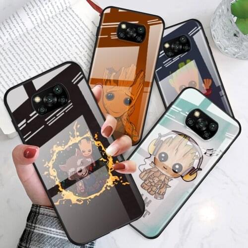 Tempered Glass Luxury Cover Cute Groot Marvel Art For Xiaomi POCO F3 F2 X3 NFC X2 M2 Pro Shockproof Shell Phone Case