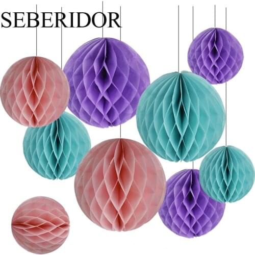 Kids Boy Girl Baptism Decor 6" 8" 10" 12" Multi Size Round Paper Ball Honeycomb Pink Blue 10 Pieces Wedding Party Favor Lantern
