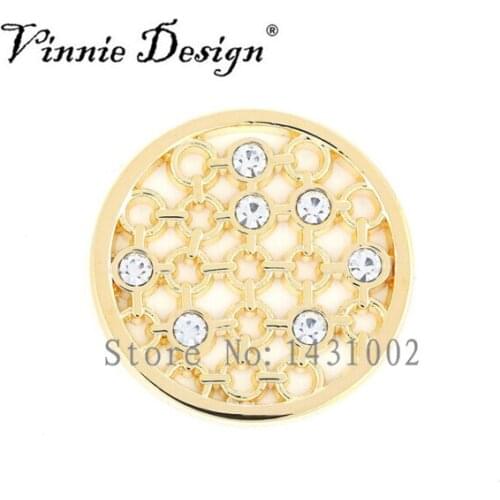 Vinnie Design Jewelry 25MM Small Unchained Coin with Clear Crystal Elements for My Coin Holder Frame Pendant