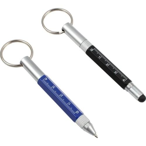 GENKKY Multifunctional Pen Metal Tool pen Ballpoint mini Pen Screwdriver Ruler Spirit Multifunction Key buckles Black Blue Ink