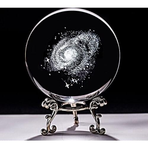 80mm Crystal Figurine 3d Carving Ball Glass Paperweight with Stand Decor Sphere Home Desk Ornaments Astronomy Ball