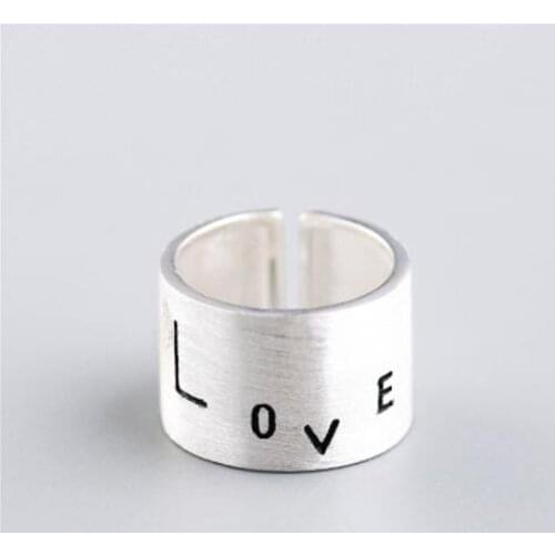 Punk 925 Sterling Silver Adjustable Love Letter Rings For Women Wedding Birthday Creative Fashion Jewelry jz396