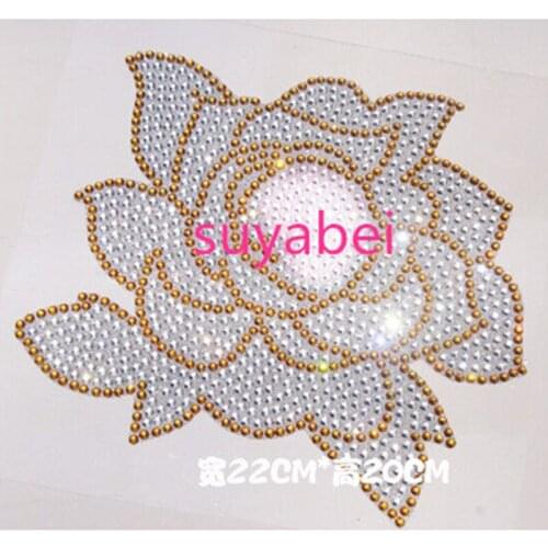 2pc/lo Big flower design hotfix stone motif rhinestones motif transfer on design rhinestones fix patches for sweater