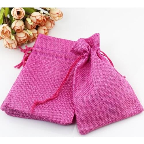 10pcs/lot 7x9CM Small Linen Bag Hot Pink Jute Bags Jewelry Gift Bag Wedding Decoration Jewelry Packaging Bags Can Custom Logo