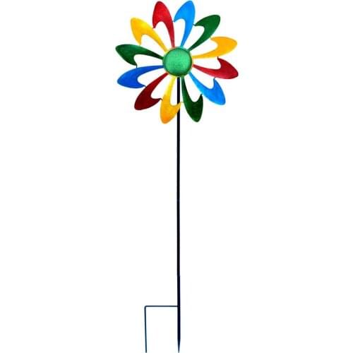 Metal Garden Decor Outdoor Lawn Flower Wind Spinner Wrought Iron Plug In Colorful Windmill Wind Indicator for Garden Yard Lawn
