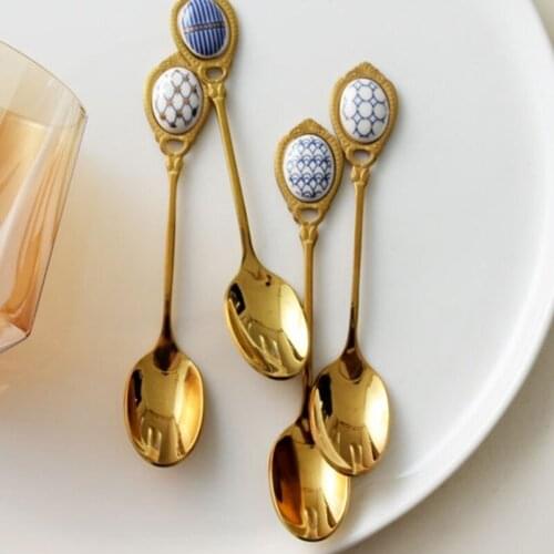 Multifunction Gold Plated Stainless Steel Mini Coffee Spoon Exquisite Elegant for Iced Tea Coffee Ice Cream Dessert Gift