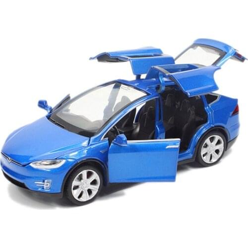 HGRC 1:32 Tesla Model Die Casting Alloy Car With LED Light Music Pull Back Metal Vehicle Simulation Collection Toys for children