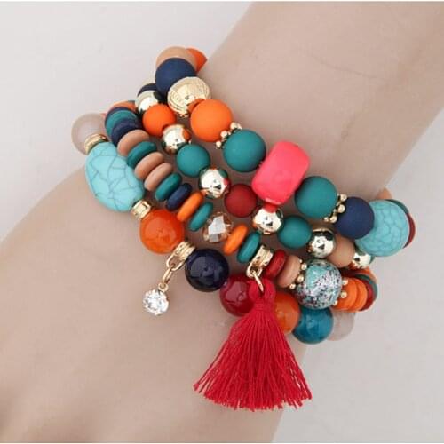 Kymyad Multilayer Bracelet Sets for Women Tassel Crystal Charming Bracelet Bijoux Pulseira Feminina Beaded Chains Bracelets