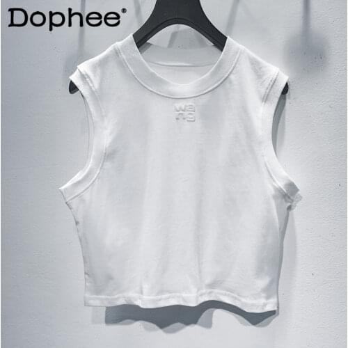 2021 Summer New Sleeveless Outdoor Sports Vest Womens Cotton Letter Print Fashion All-Match Slim Bottoming Camisole Tshirt Lady