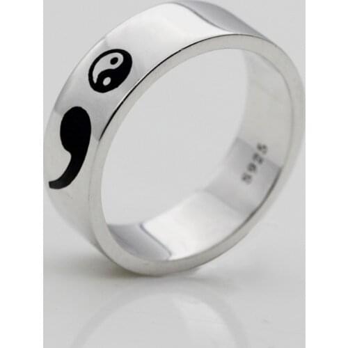 New Semicolon Ring 925 Sterling Silver Rings Inspirational Awareness Yin and Yang Rings Jewelry Drop Shipping YLQ0508