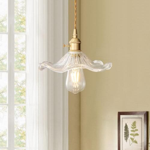 New Modern Gold Pendant Light Bedroom Bedside Kitchen Island Wires Hanging Lamp for Home LED Indoor Lighting Flower Glass Lights