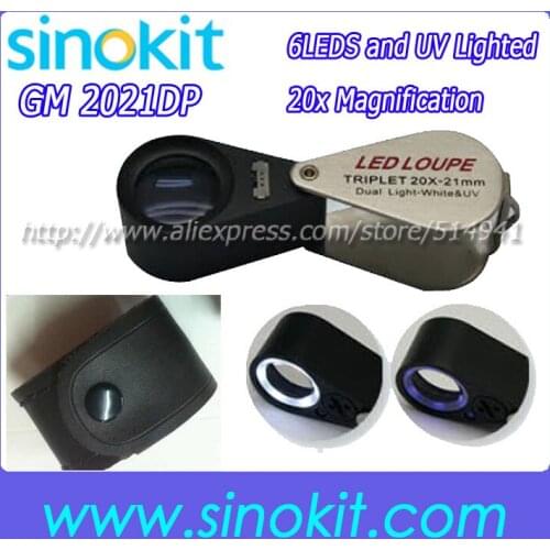 Wholesales 6 LED with UV Lighted 20X Magnification Triplet lens Loupe - GM2021-DP