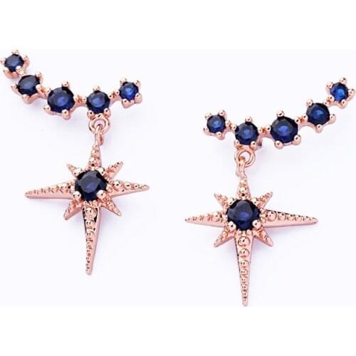 Creative Personality Blue Crystal Star Earrings Female Temperament Elegant and Versatile Korean Fashion Trendy Net Red Earrings