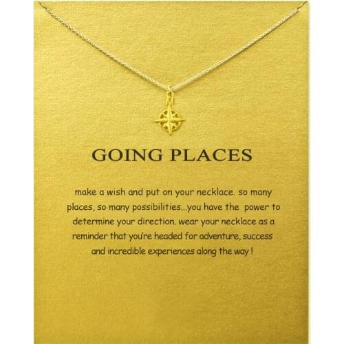 Eight-Pointed Star Pendant Necklace For Women Compass Clavicle Hollow Necklace Make a Wish Card Gold Color For Girlfriend Gift