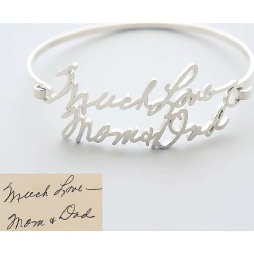 HUHUI Personalized Handwritten Name Bangle Custom Letter Stainless Steel Open Bracele Bangle Jewelry For Women Anniversary Gift