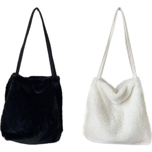 Plush Tote For Women Fluffy Female Handbag Fur Ladies Hand Shoppers