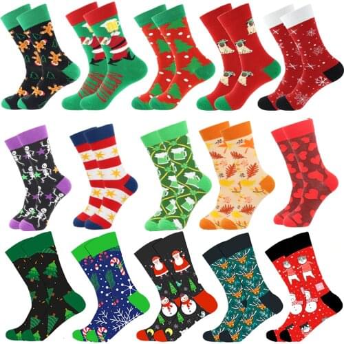 Christmas Tree Snow Elk Gift Cotton Happy Socks PEONFLY New 2020 Autumn Winter Christmas Socks Men Funny New Year Santa Claus