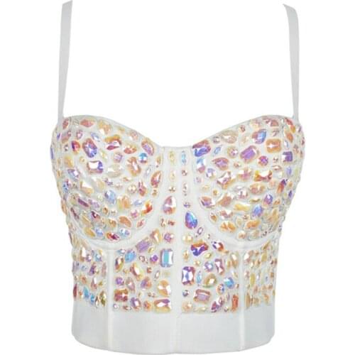 Sexy Beading Womens Bra Diamond Push Up Cropped Tops Vest Night Club Party Corset Top Bralet Out Wear Tank For Female